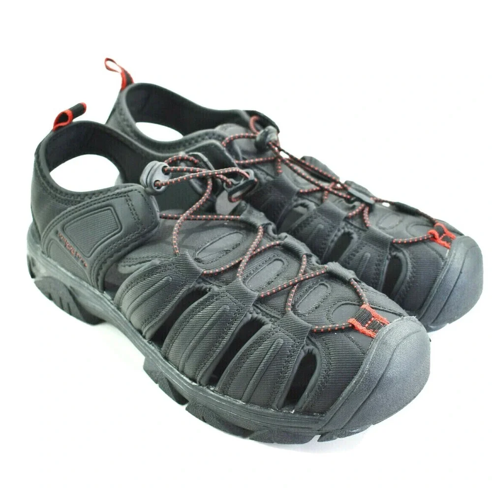 London Fog Dover Mens Black Red Fisherman Sport Sandals Size 11‎ M New